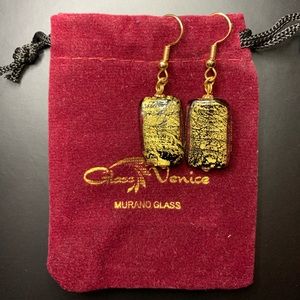 gold and black rectangle earrings